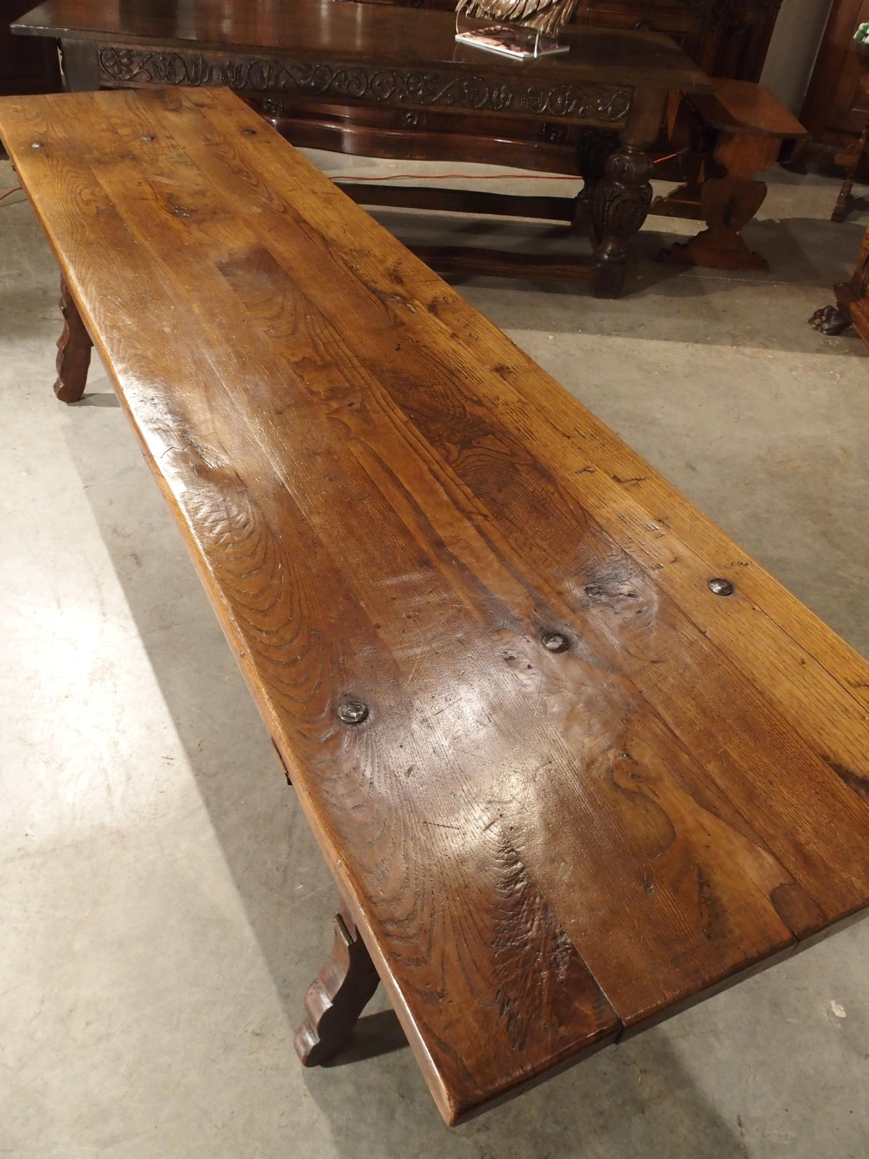 9-Foot Long Antique Oak and Wrought Iron Table from Spain, Early 1800s 10