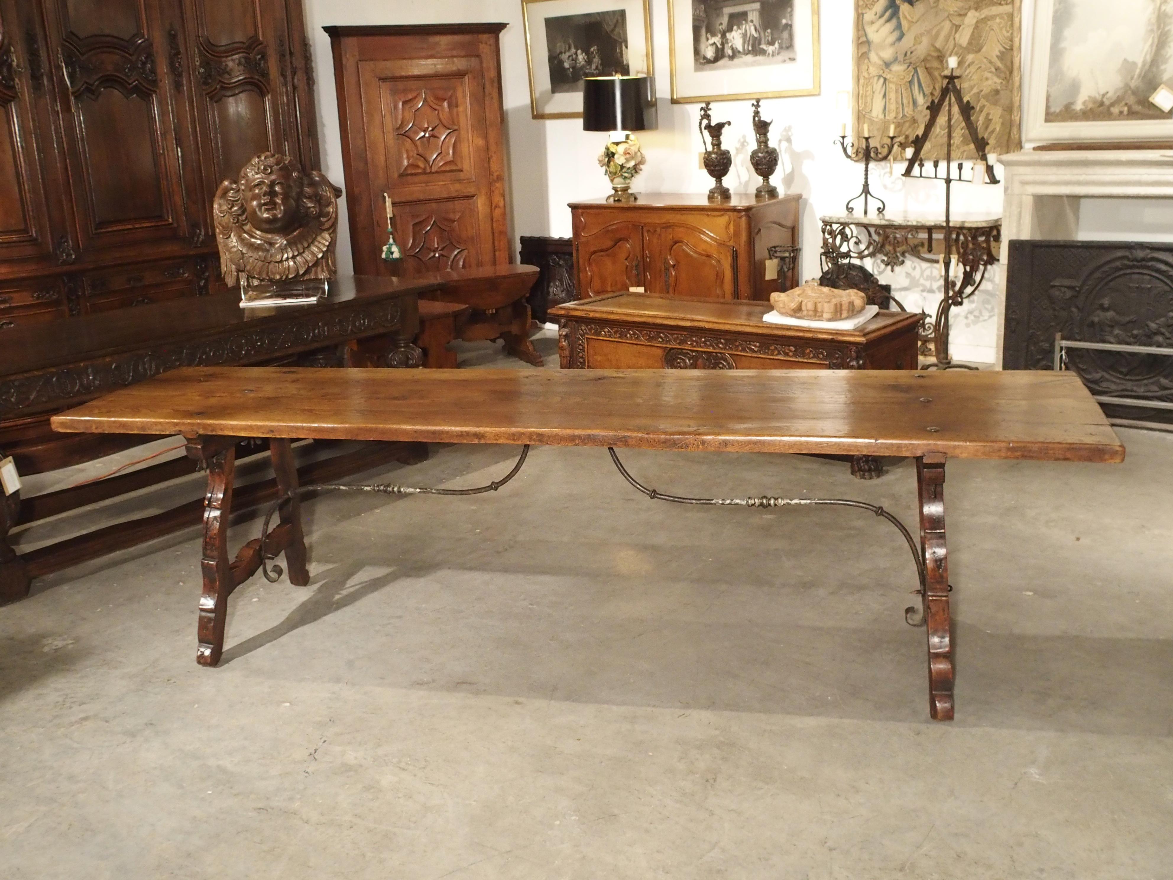 9-Foot Long Antique Oak and Wrought Iron Table from Spain, Early 1800s 13