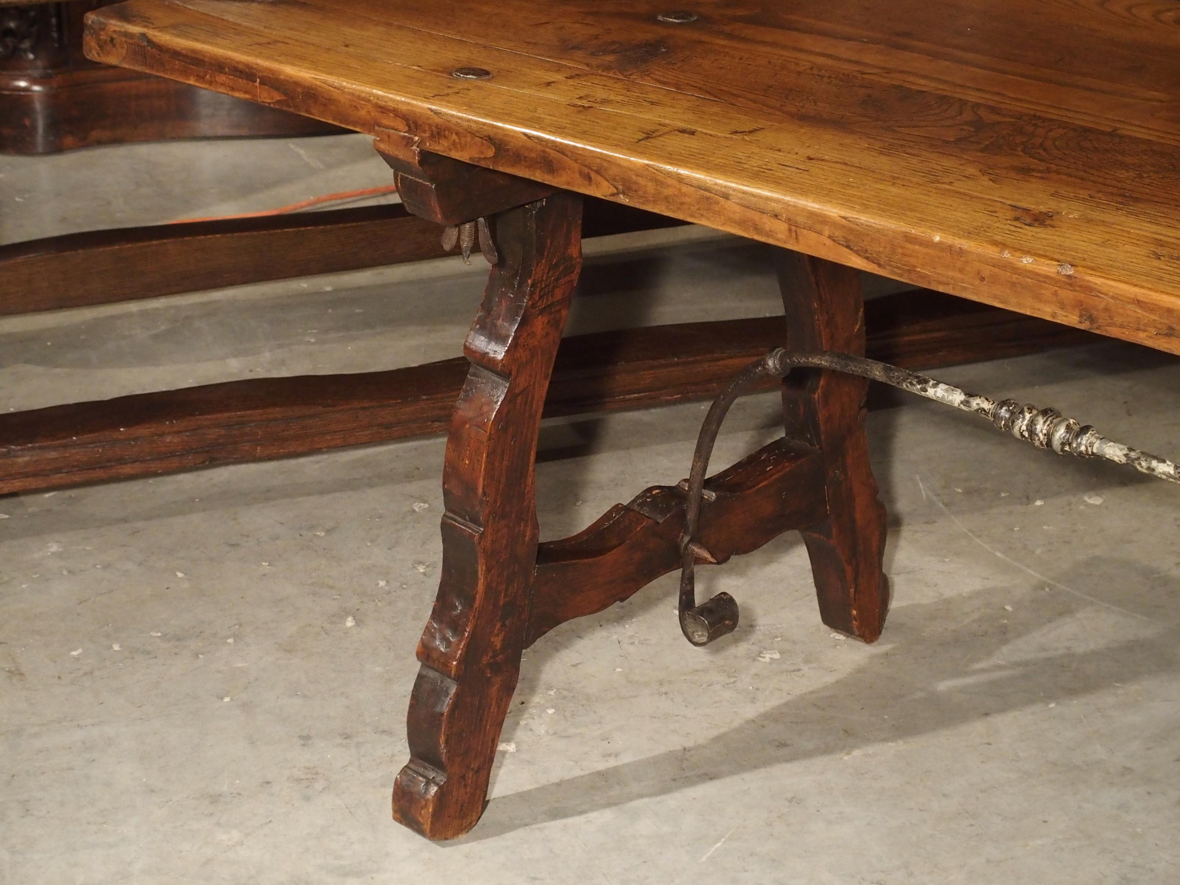 9-Foot Long Antique Oak and Wrought Iron Table from Spain, Early 1800s In Good Condition In Dallas, TX