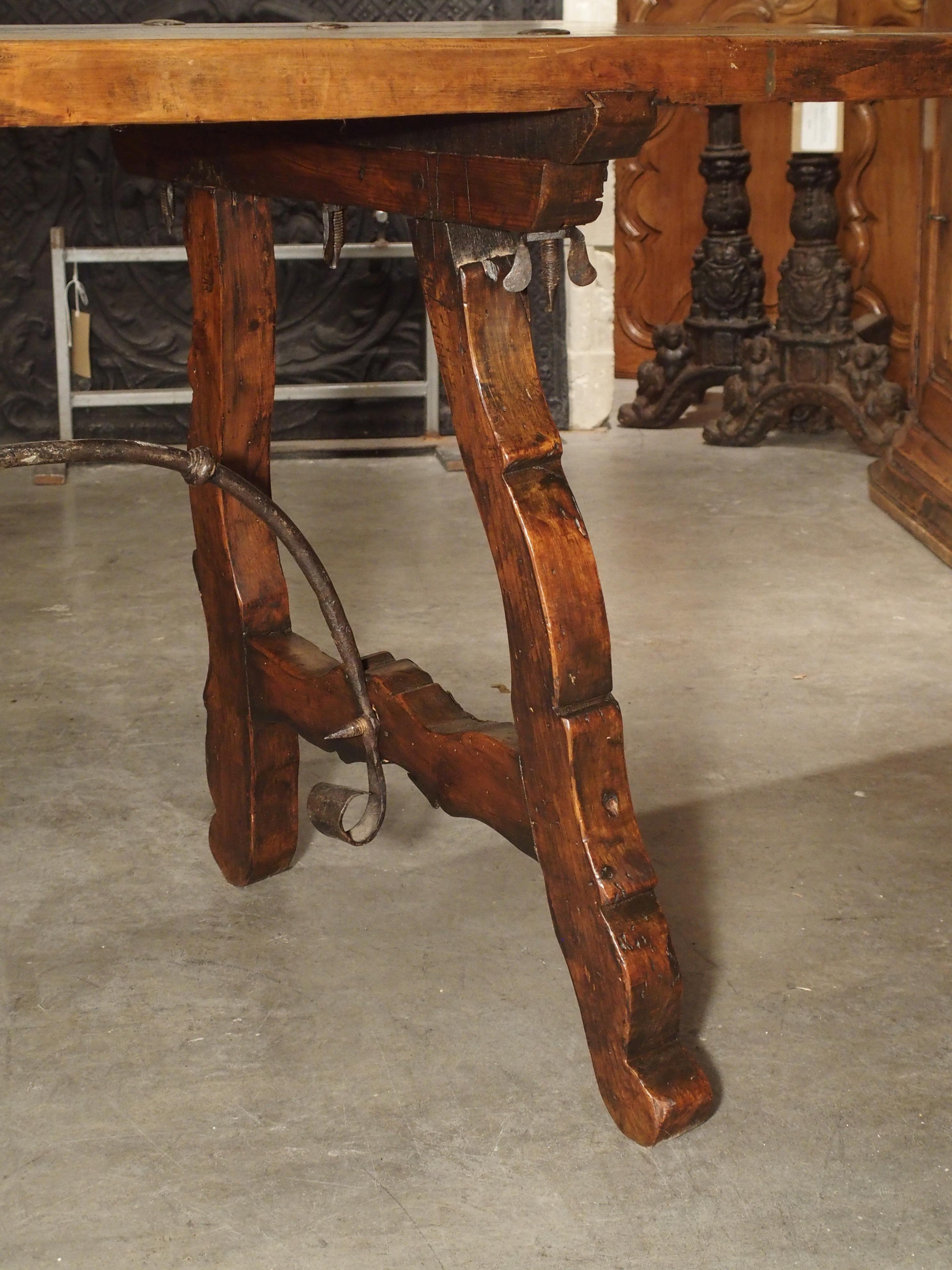 19th Century 9-Foot Long Antique Oak and Wrought Iron Table from Spain, Early 1800s
