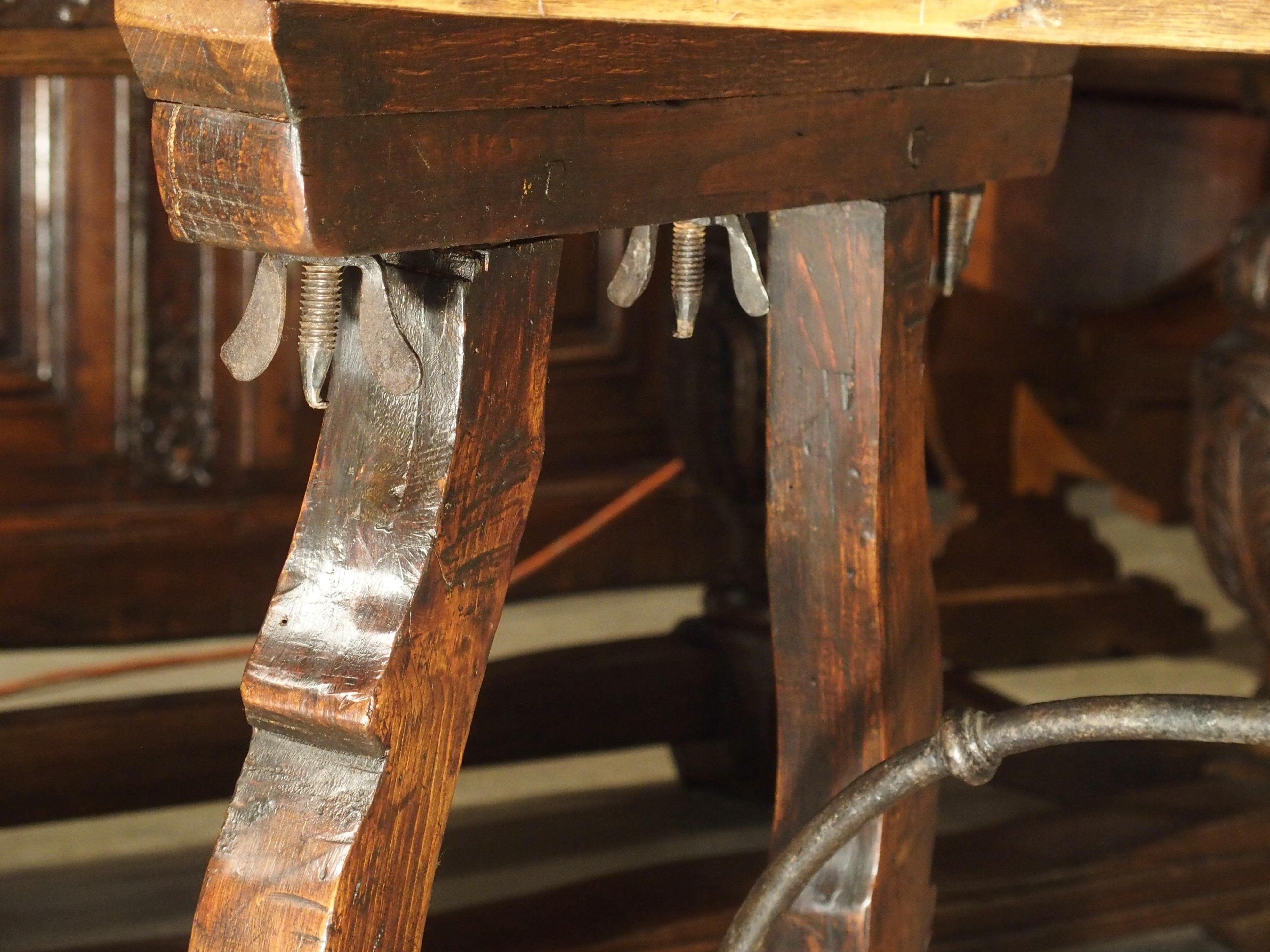 9-Foot Long Antique Oak and Wrought Iron Table from Spain, Early 1800s 1