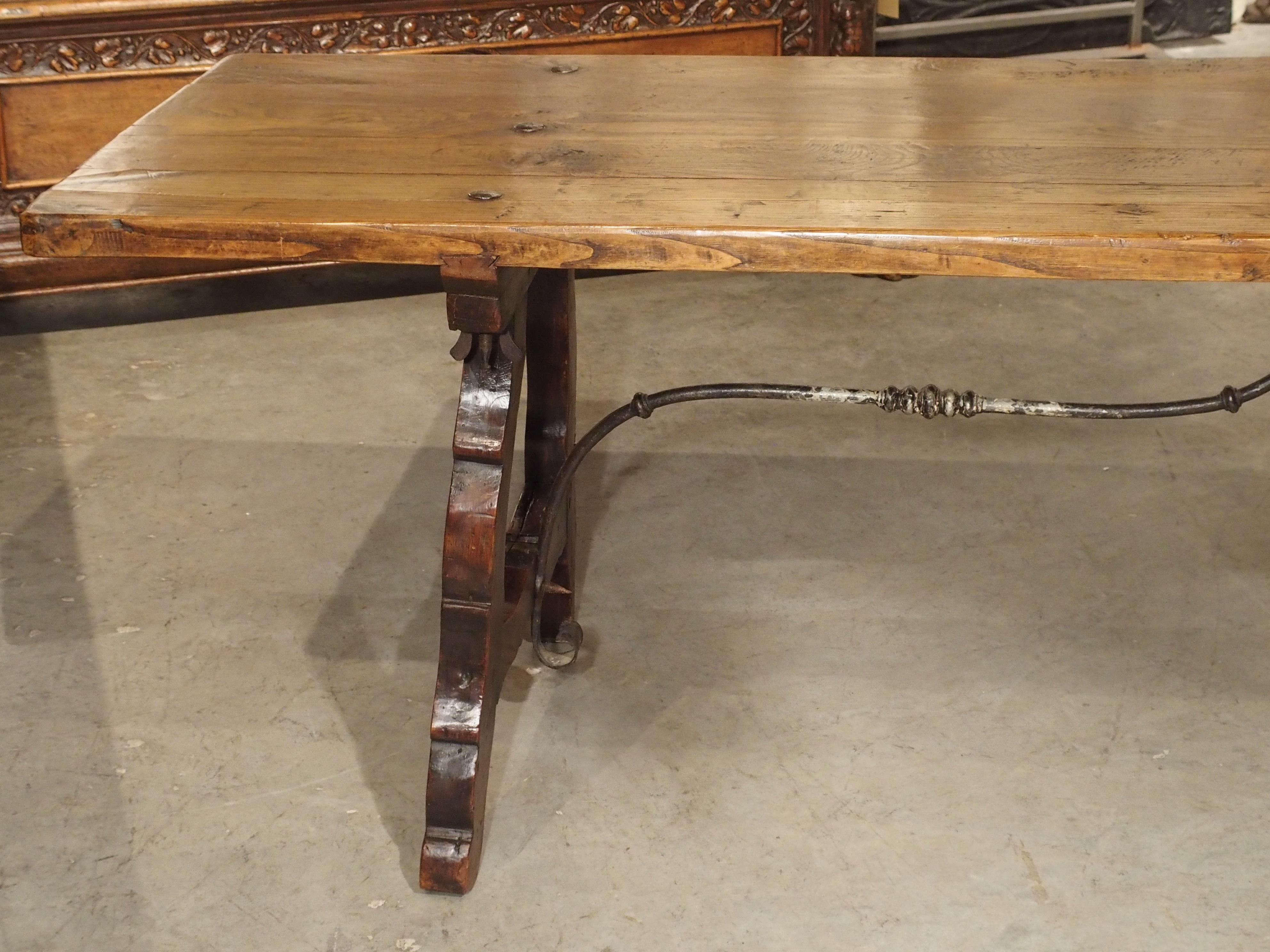 9-Foot Long Antique Oak and Wrought Iron Table from Spain, Early 1800s 2