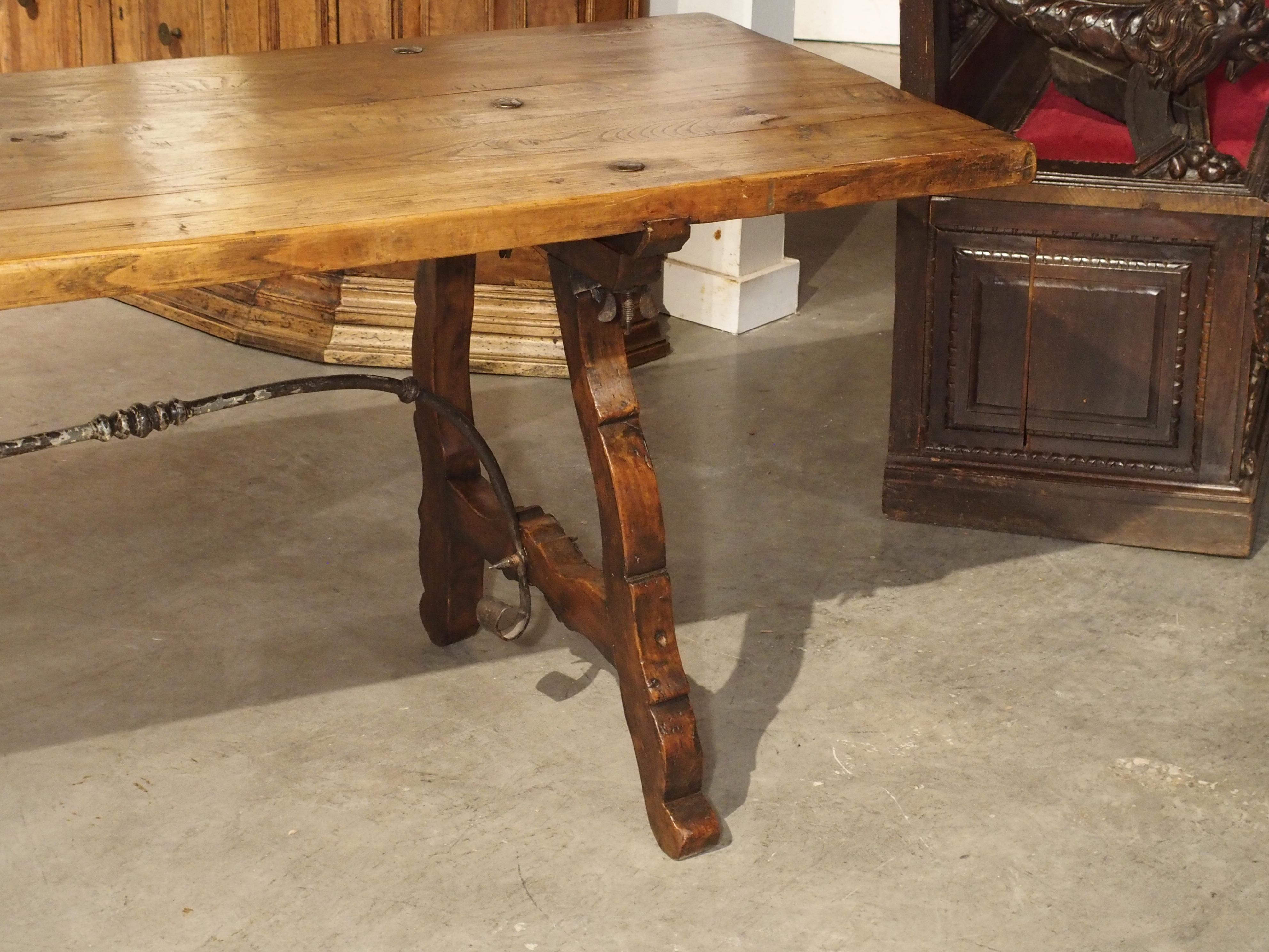 9-Foot Long Antique Oak and Wrought Iron Table from Spain, Early 1800s 3