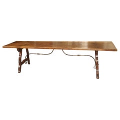 9-Foot Long Antique Oak and Wrought Iron Table from Spain, Early 1800s