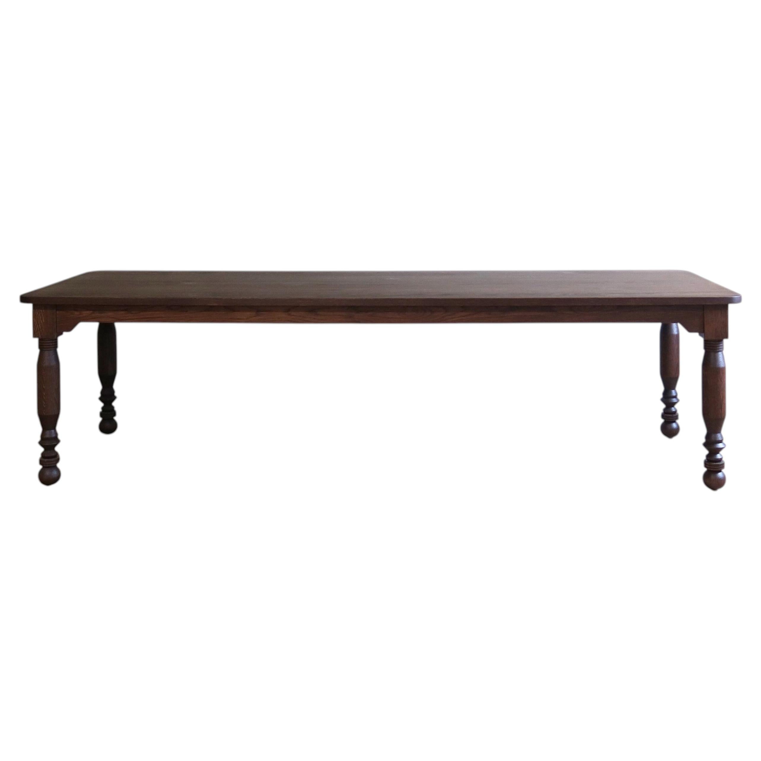 Made to Order 9-Foot NBL Rustic White Oak Dining Table with Turned Legs