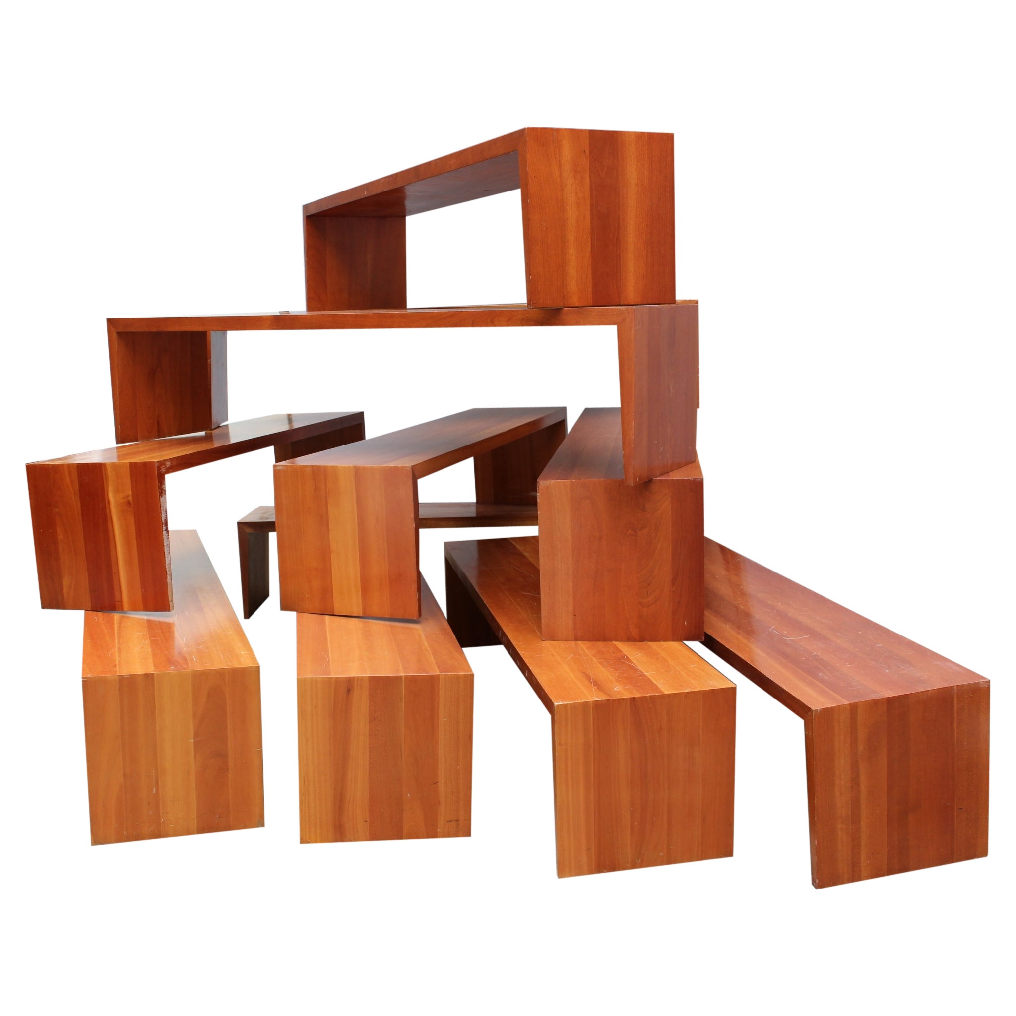 9 French 1980s Solid Cherry Benches by Richard Peduzzi