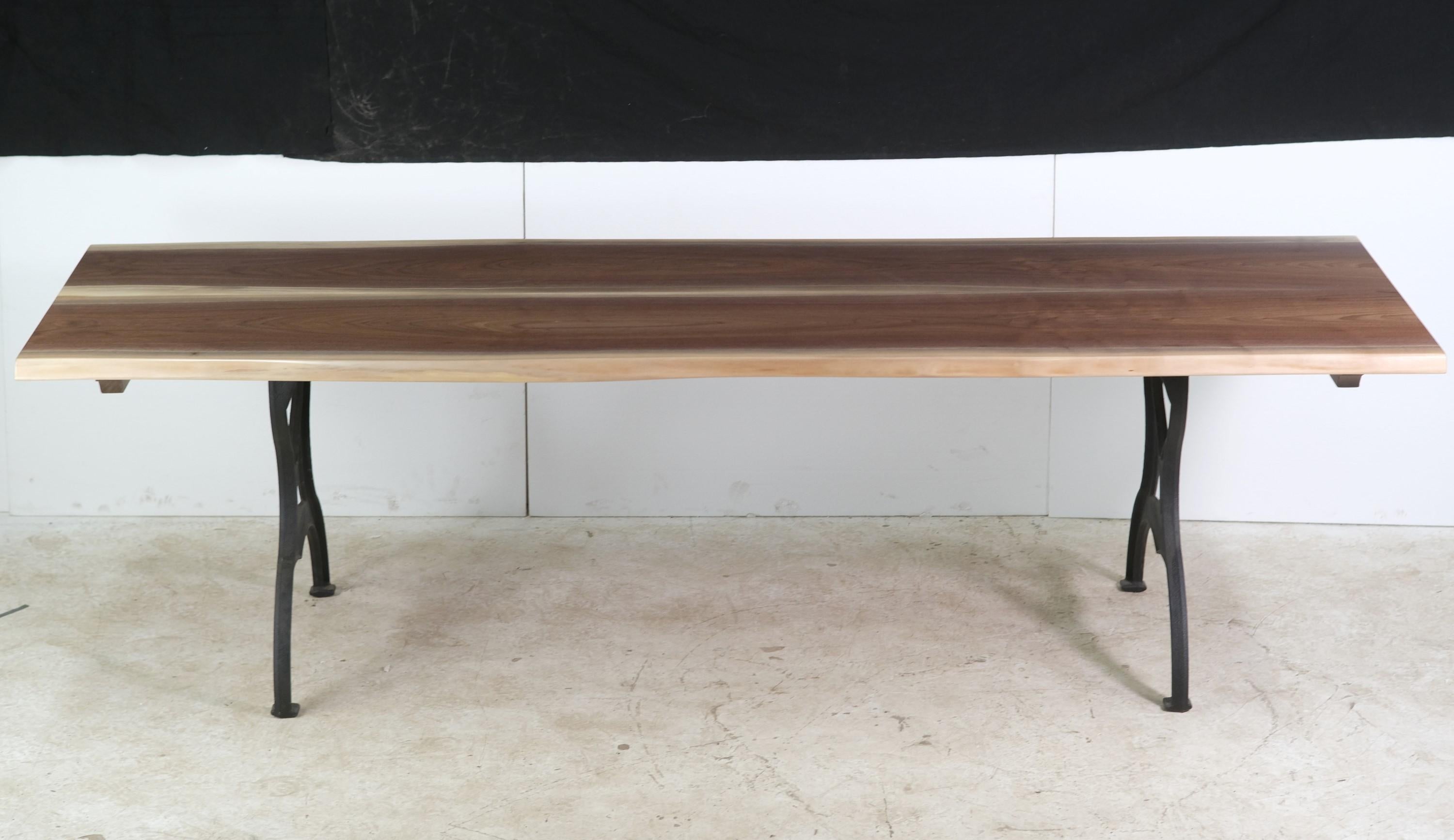 Contemporary 9 ft Live Edge Solid Walnut Dining Table w Brooklyn Legs