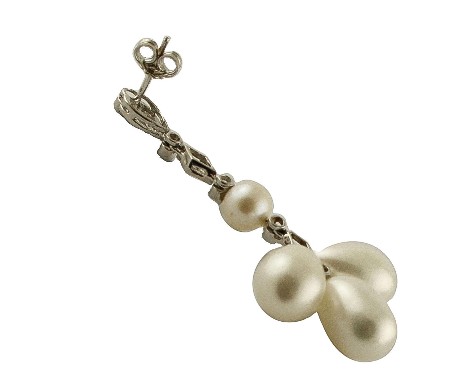Retro 9 G White Pearls, 0.45 Carat White Diamonds White Gold Chandelier Earrings For Sale