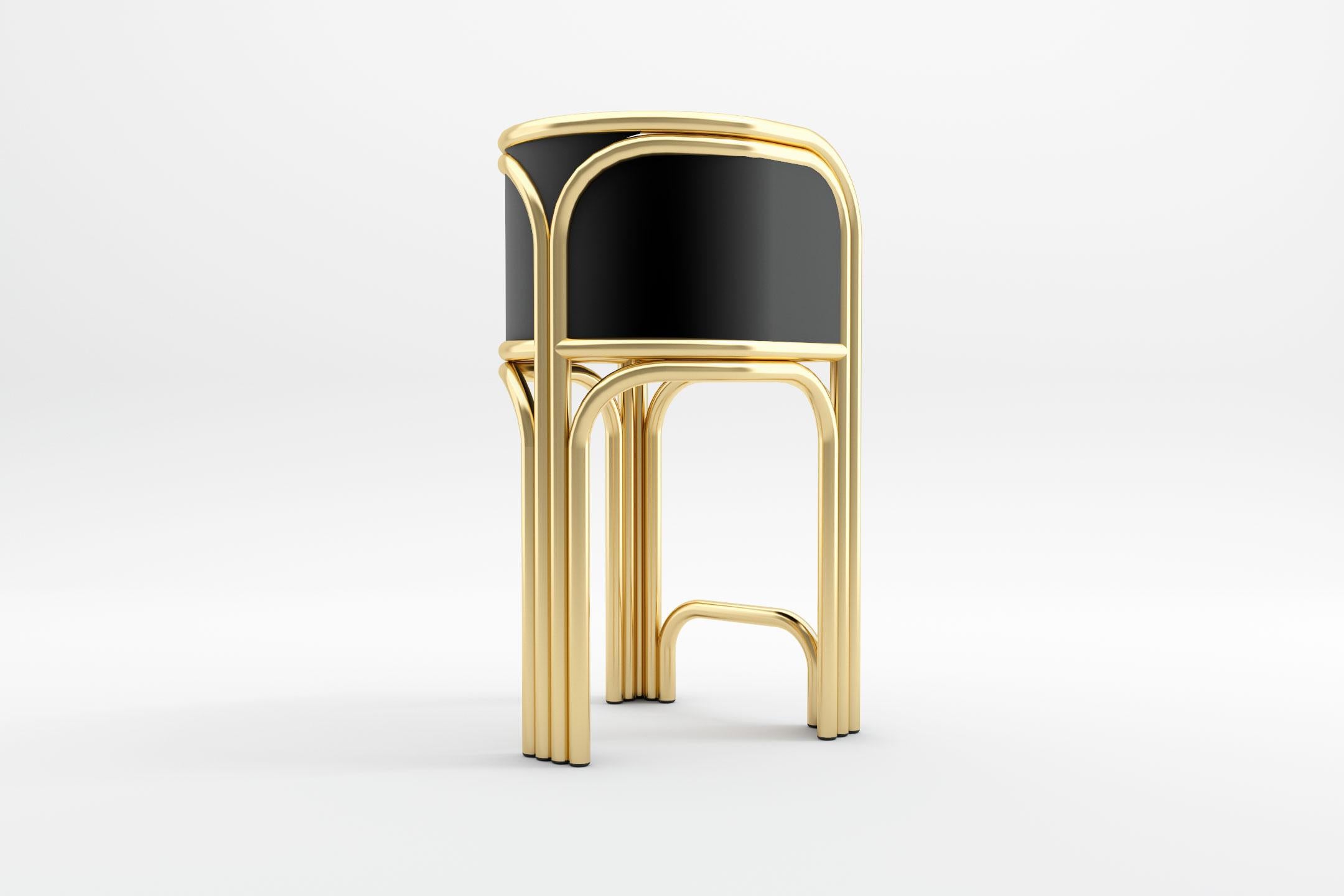 European 9 Gatsby Barstools - Modern Art Deco Barstool in Brass and Velvet For Sale