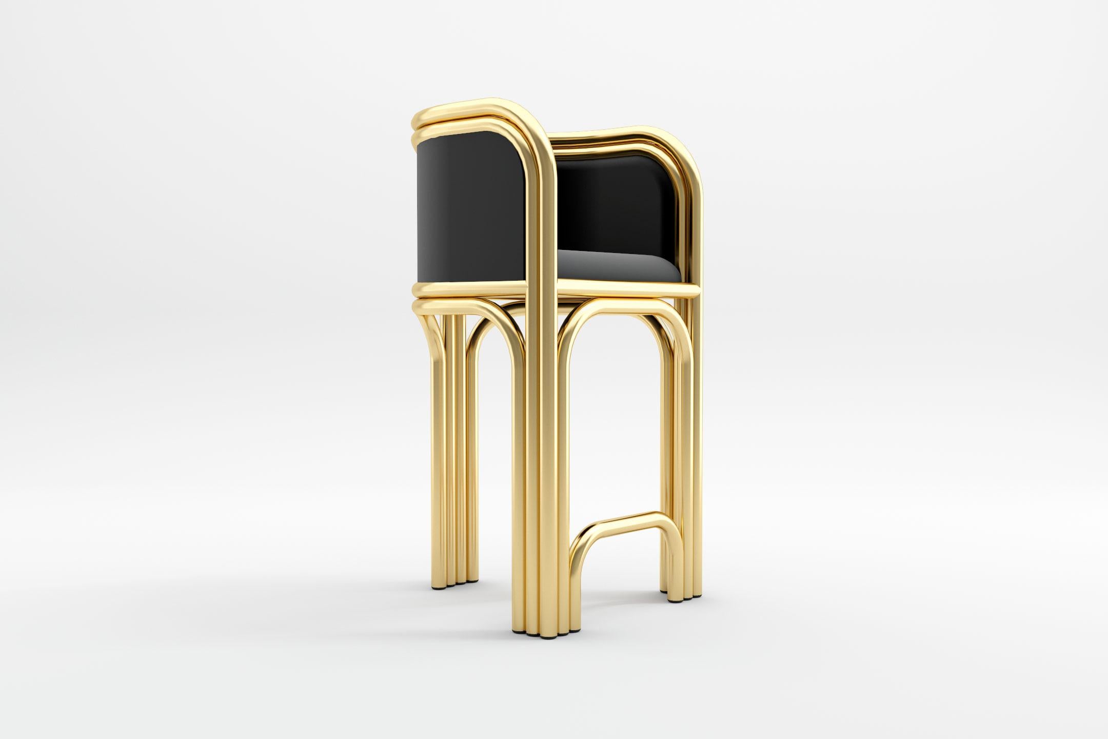 Contemporary 9 Gatsby Barstools - Modern Art Deco Barstool in Brass and Velvet For Sale