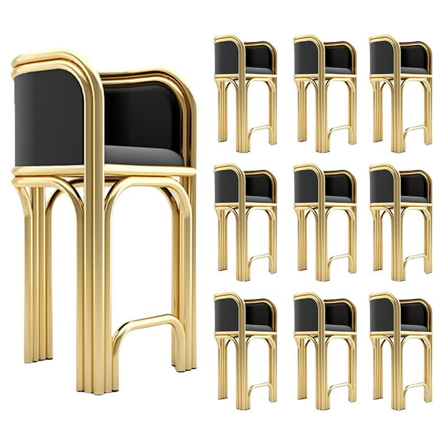 9 Gatsby Barstools - Modern Art Deco Barstool in Brass and Velvet For Sale
