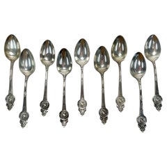 Antique 9 Gorham Sterling Silver Medallion Teaspoons, Late 19th Century 
