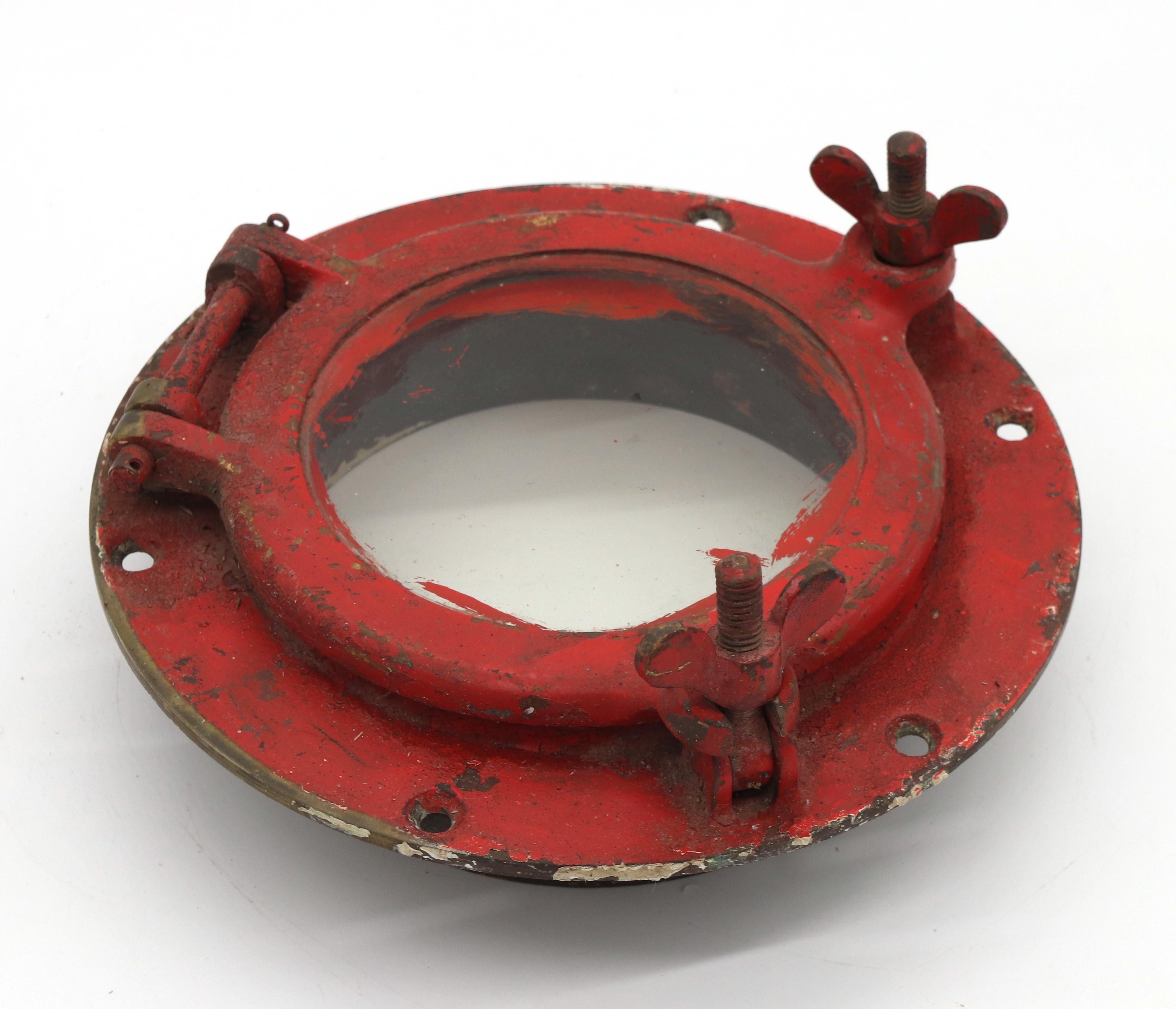 Industriel 9 in. Hublot de bateau rond, en laiton rouge, de style nautique en vente