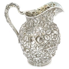 9 in - Sterling Silver Jenkins & Jenkins Antique Floral Repousse Pitcher