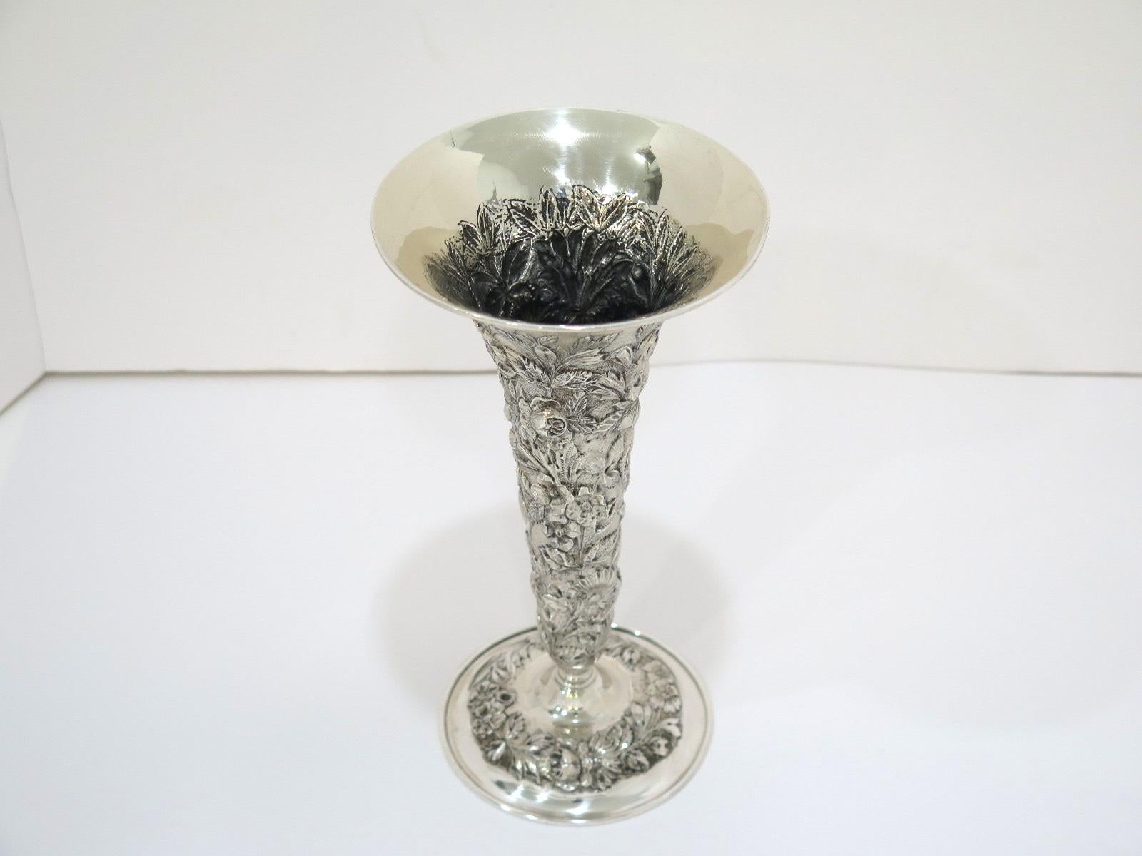 American 9 in - Sterling Silver S. Kirk & Son Antique 1896-1924 Floral Repousse Vase