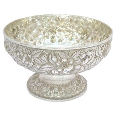 9 in - Sterling Silver S. Kirk & Son Antique Floral Repousse Footed Serving Bowl