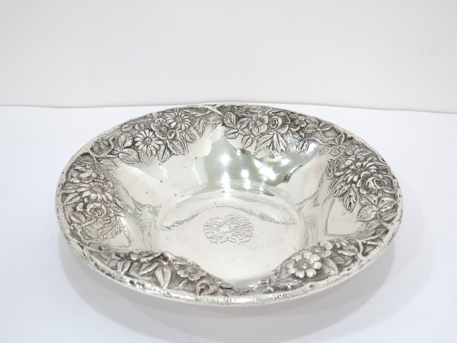 American Sterling Silver S. Kirk & Son Antique Floral Repousse Serving Bowl