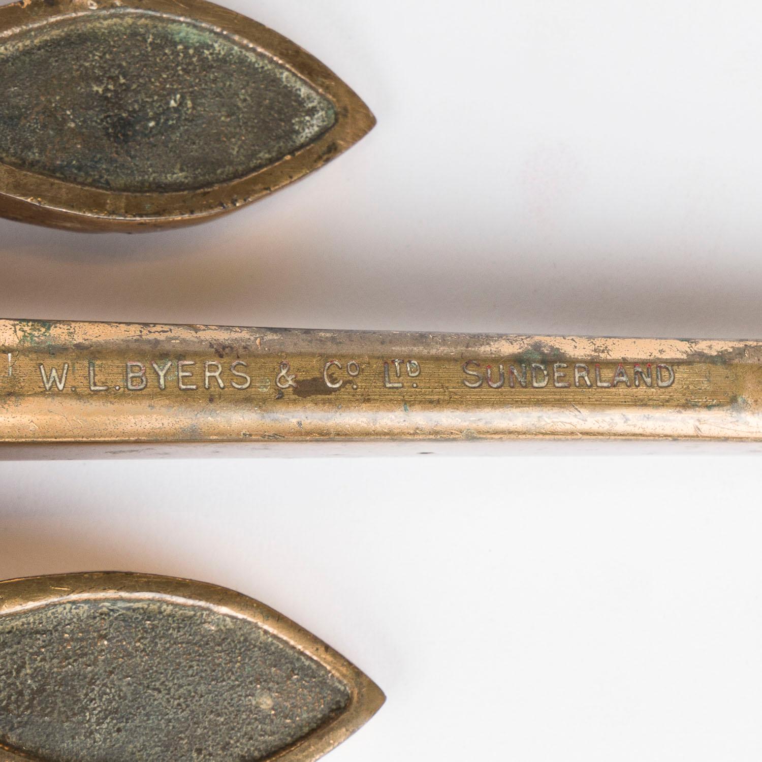 20th Century 9 inch brass model of a Byers of Sunderland Admiralty pattern stockless anchor