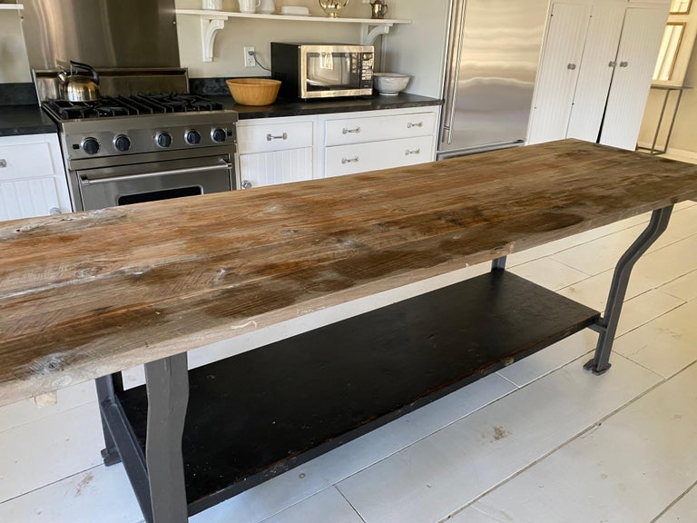 Industrial Reclaimed Wood Kitchen Island Worktable For Sale At 1stdibs