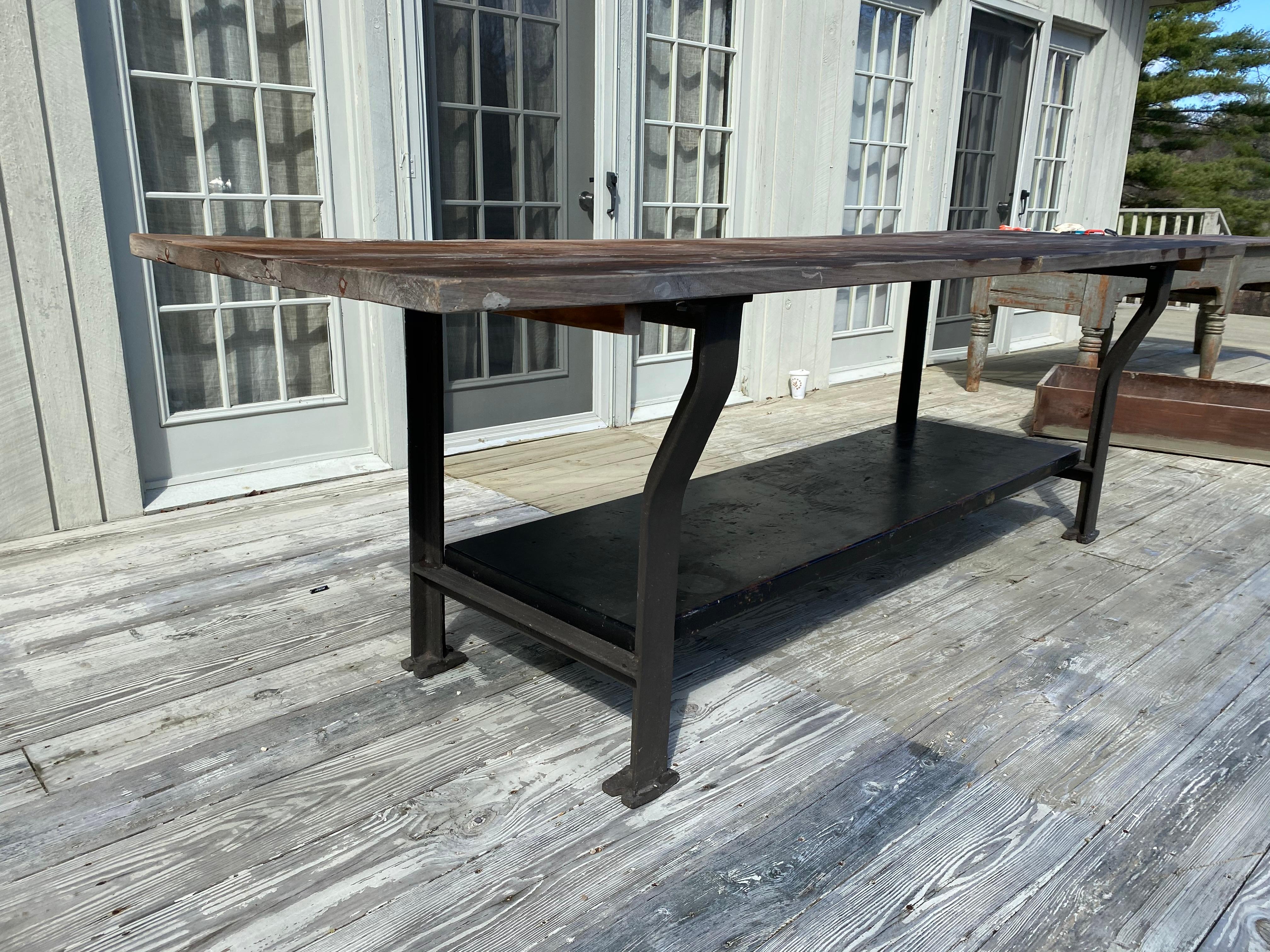 Industrial Reclaimed Wood Kitchen Island Worktable In Good Condition In Sheffield, MA