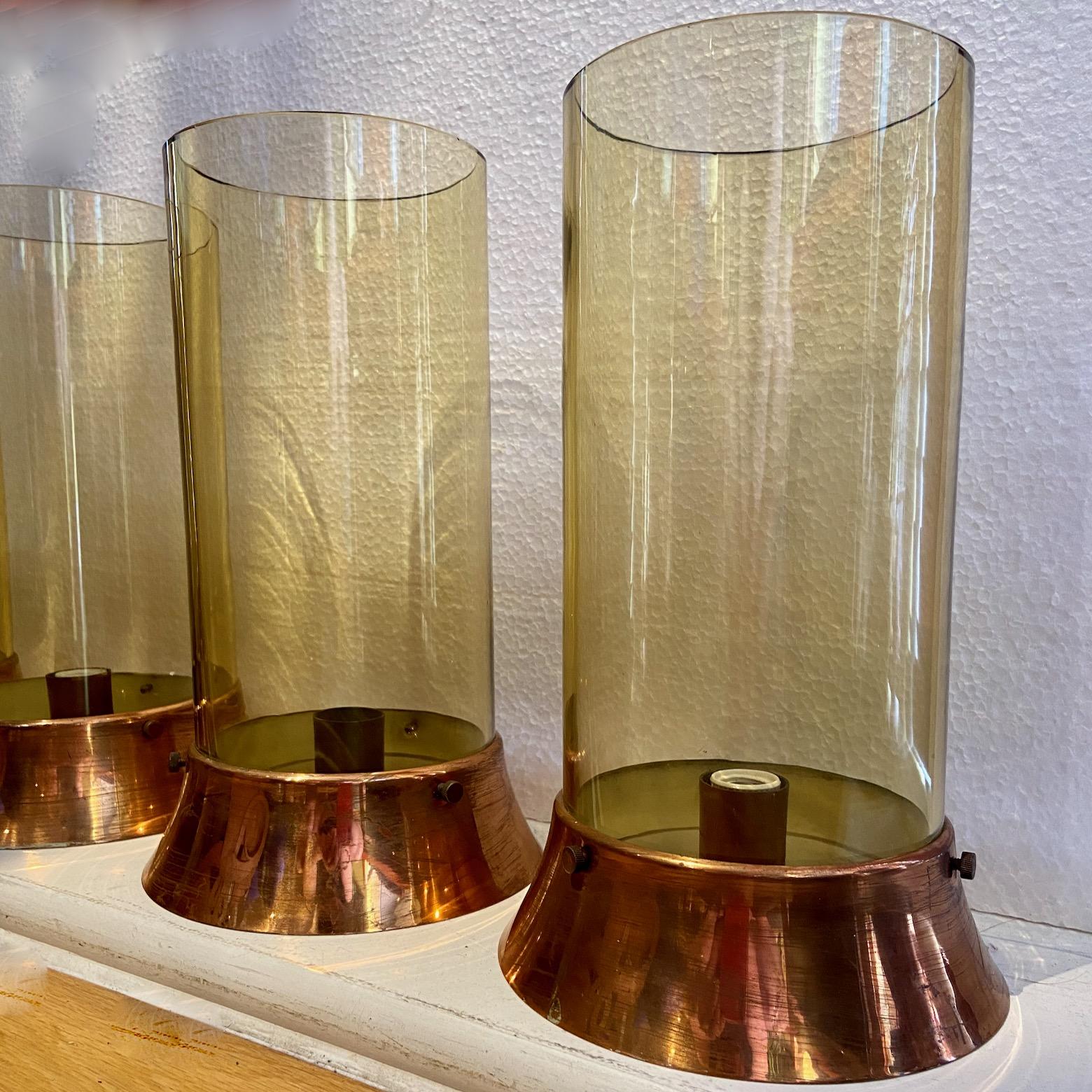20th Century 9 Italian mid-century copper and amber glass plafonniers or flush mount Lights