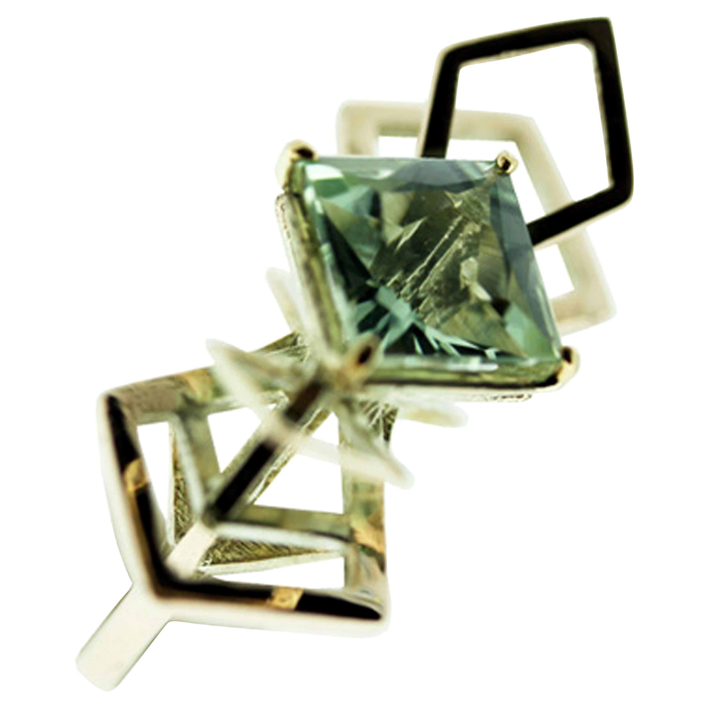 MAIKO NAGAYAMA Green Quartz 9K British Yellow Gold Cocktail Ring For Sale