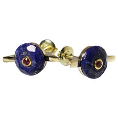 MAIKO NAGAYAMA Lapis Lazuli and Ruby Cocktail 9K British Gold Earring Studs