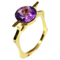 MAIKO NAGAYAMA Amethyst and Ruby 9K British Yellow Gold Cocktail Ring