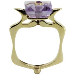 MAIKO NAGAYAMA Amethyst and Ruby 9K British Yellow Gold Cocktail Ring