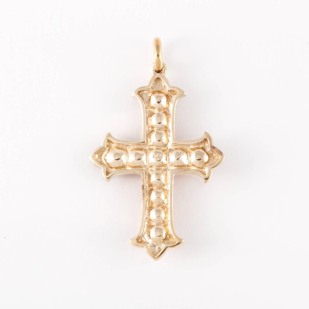 Late Victorian Victorian Cross with Coral Beads and Enamel in 9K Gold