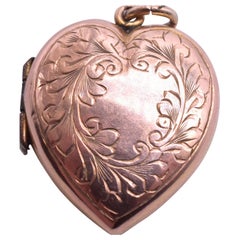 Antique 9 Karat Engraved Wreath Heart Locket, circa 1900