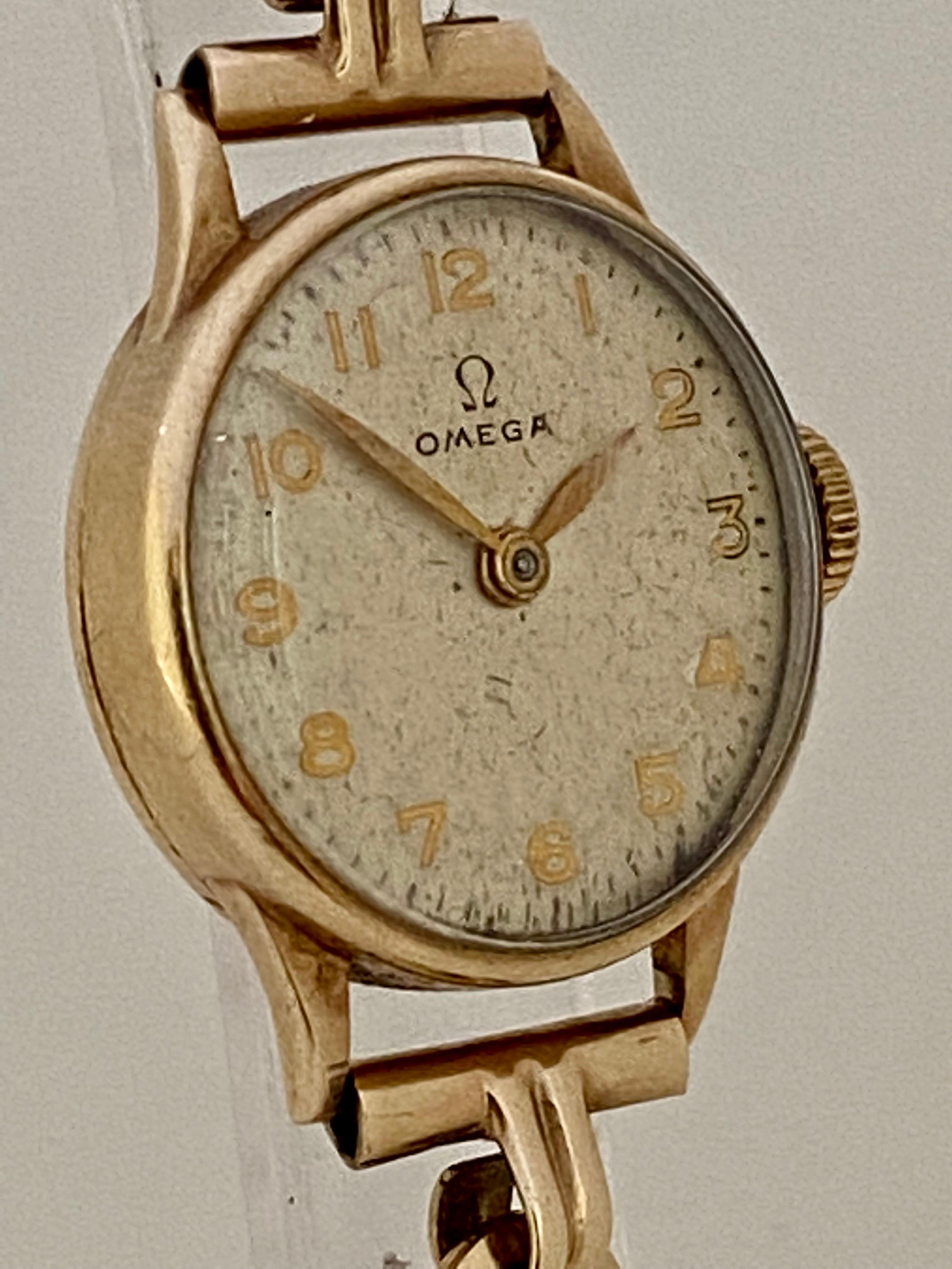 9 Karat Gold 1940's Ladies Omega Mechanical Watch For Sale 9