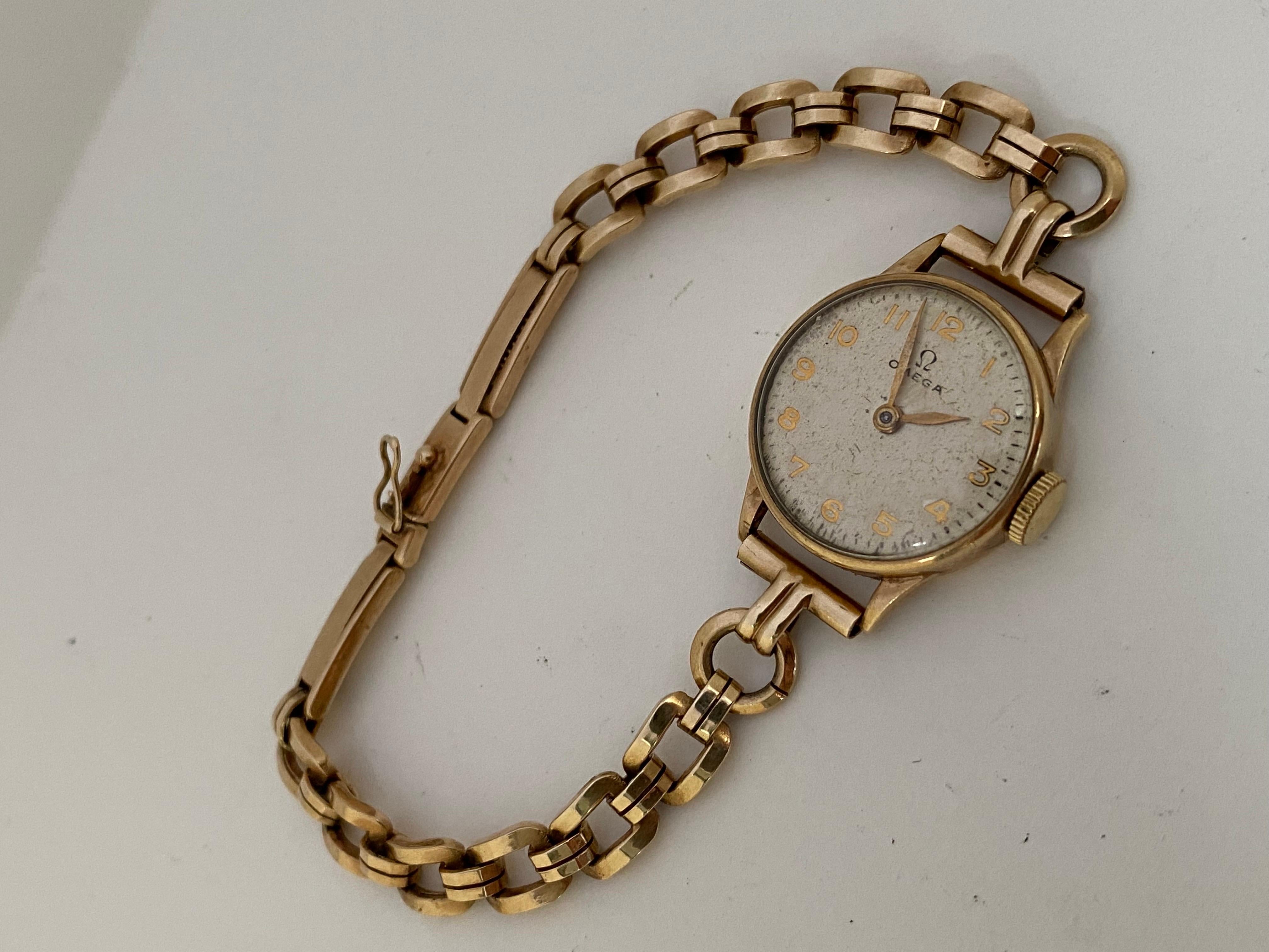 Women's 9 Karat Gold 1940's Ladies Omega Mechanical Watch For Sale