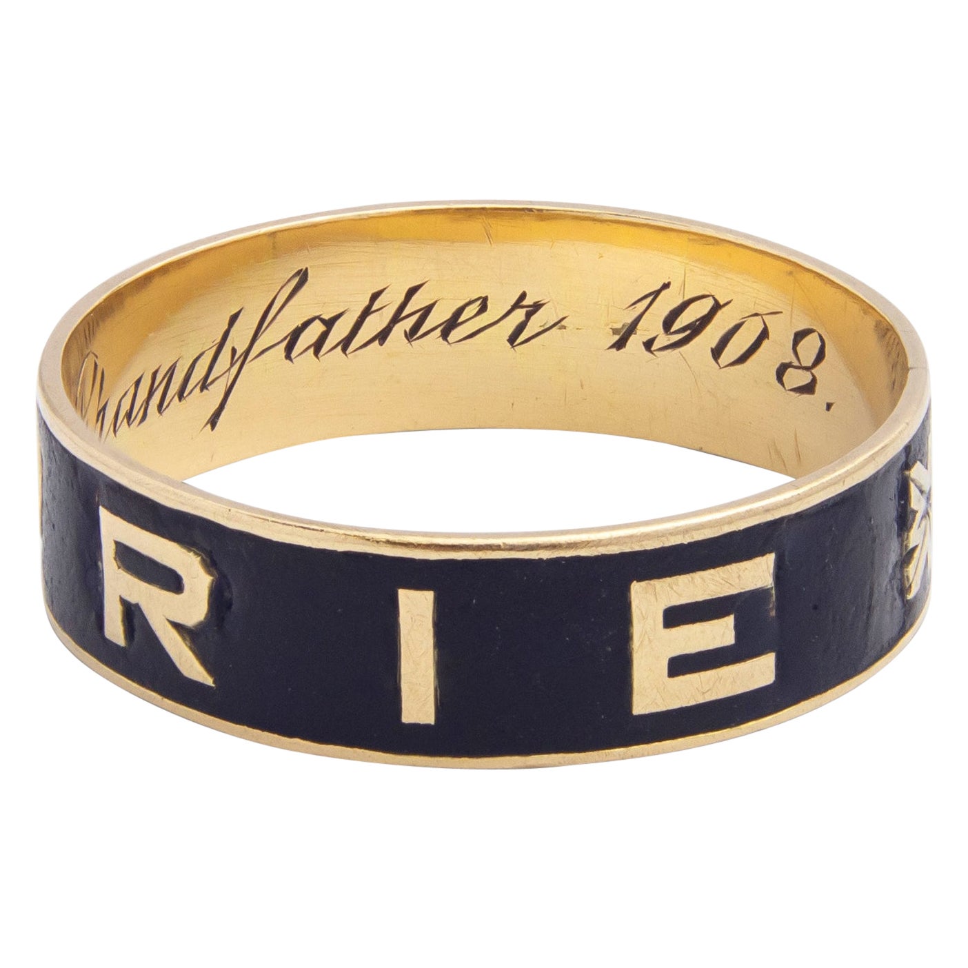 Anello a lutto "MEMORIE" in oro 9 carati e smalto nero in vendita