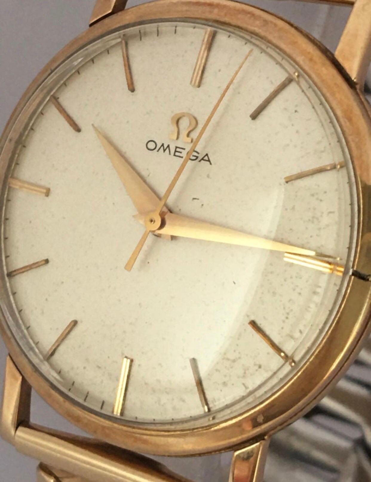9 Karat Gold and Rolled Gold Bracelet 1960s Omega Mechanical Watch For Sale 7