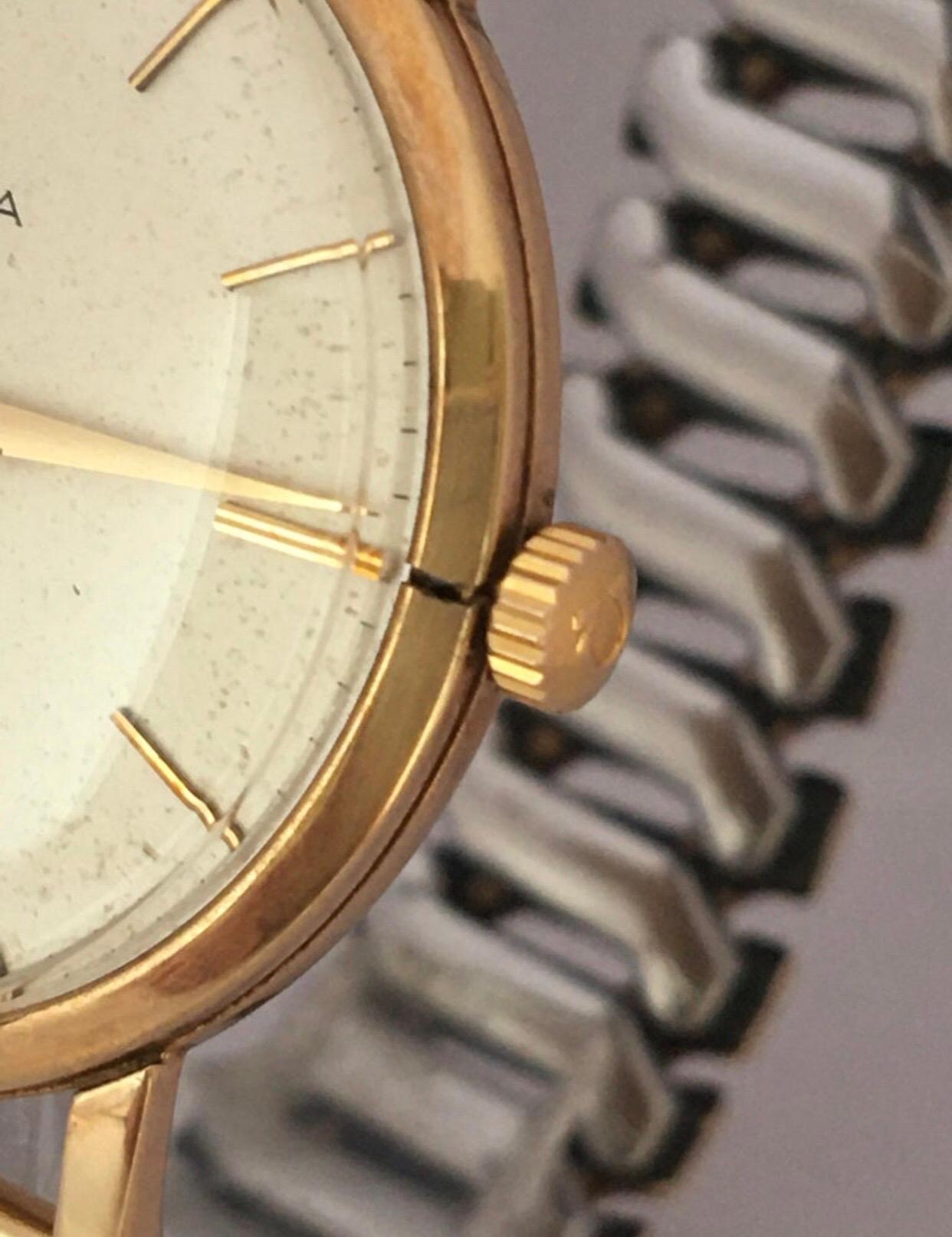 9 Karat Gold and Rolled Gold Bracelet 1960s Omega Mechanical Watch For Sale 8