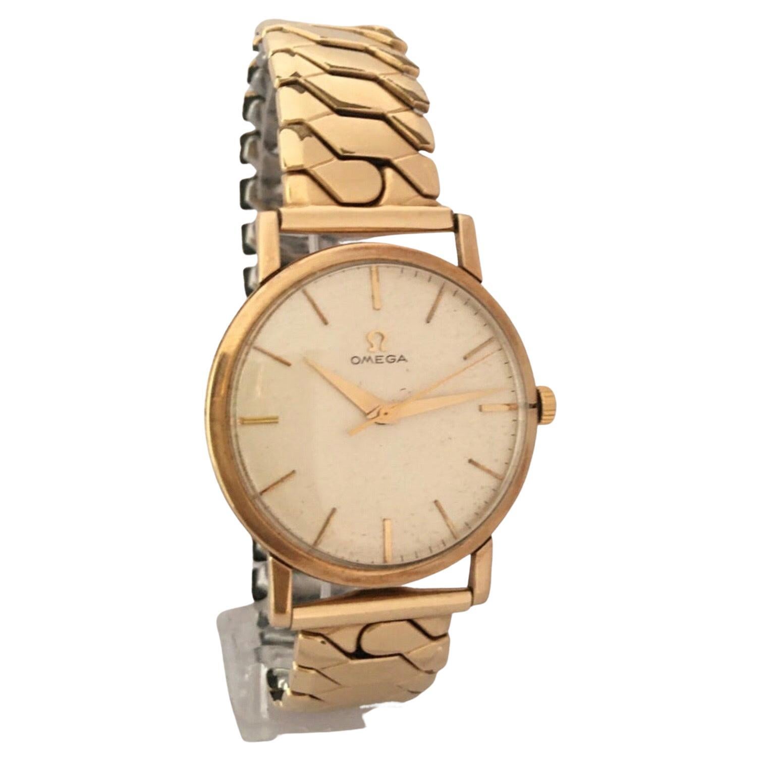 9 Karat Gold and Rolled Gold Bracelet 1960s Omega Mechanical Watch For Sale