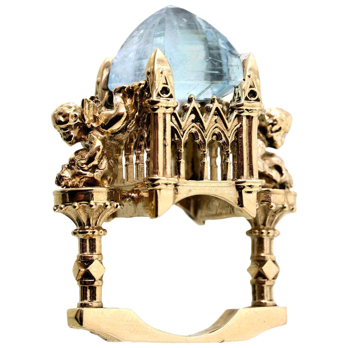 9 Karat Gold, Aquamarine Everlasting Revenant Cathedral Ring