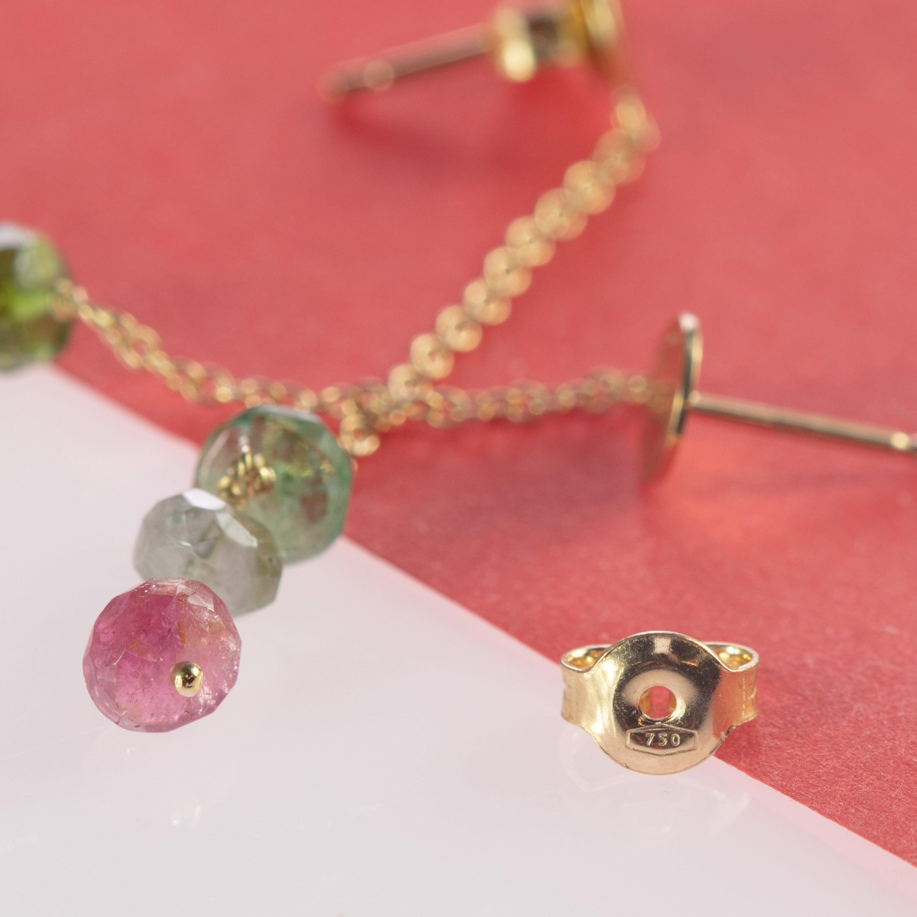 Cadena de Oro de 9 Kilates Tourmaline Rondelles Pendientes Collar Pulsera Chic Set en venta 7