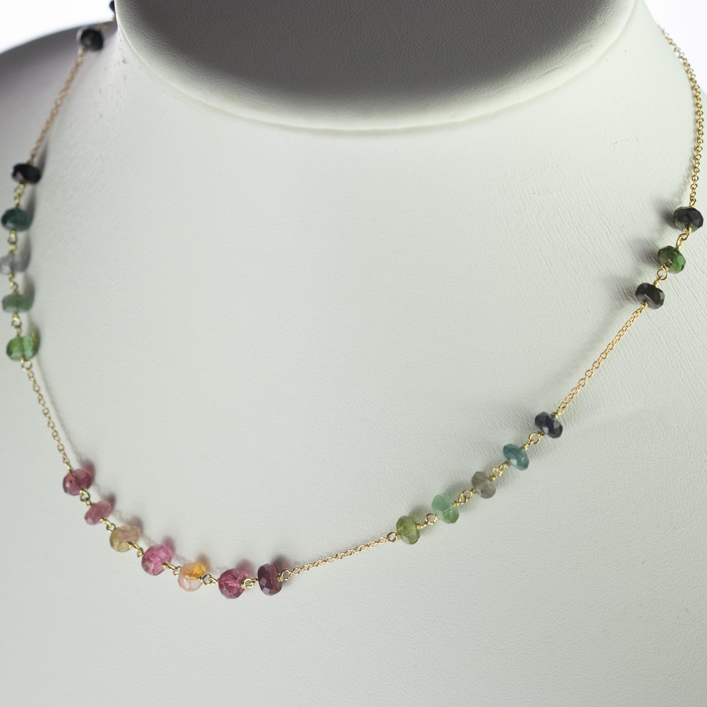 Cadena de Oro de 9 Kilates Tourmaline Rondelles Pendientes Collar Pulsera Chic Set Moderno en venta