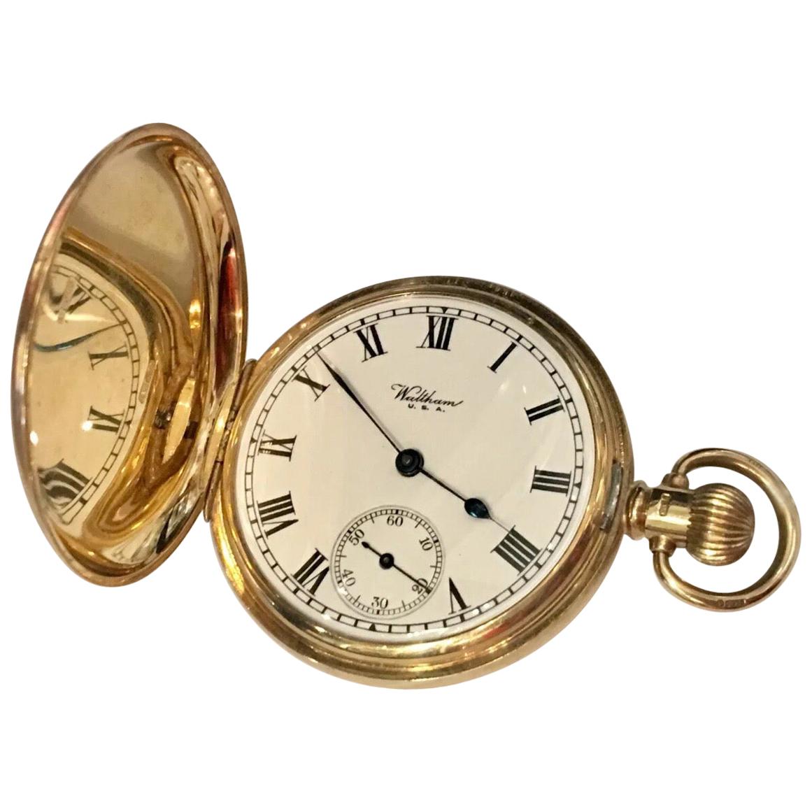 9 Karat Gold Full Hunter Cased Pocket Watch Signed A.W.W. Co. Waltham Mass U.S.A