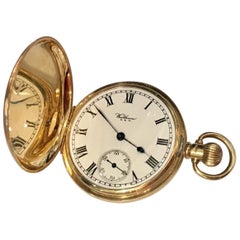 9 Karat Gold Voll Hunter Gehäuse Taschenuhr Signiert A.W.W. Co. Waltham Mass U.S.A