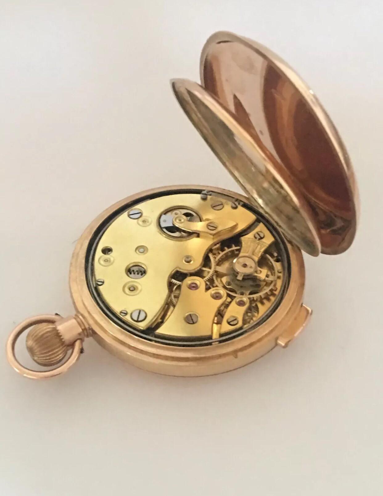 9 Karat Gold Full Hunter Quarter Repeater Pocket Watch Signed the Vigilant Watch For Sale 6