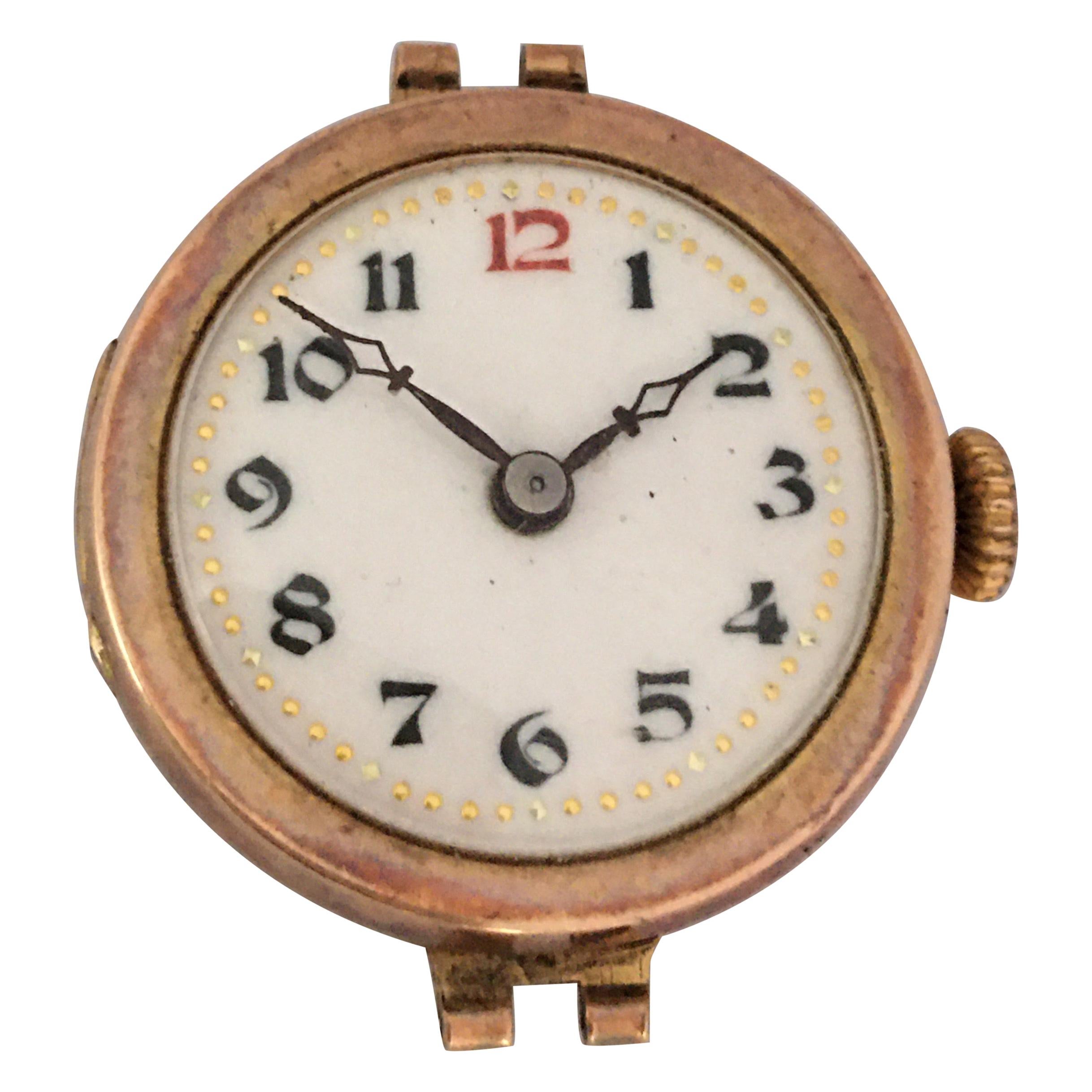 9 Karat Gold Ladies Antique Swiss Mechanical Watch 'No Strap' For Sale