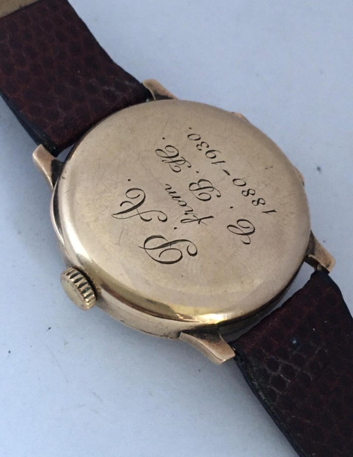 Women's or Men's 9 Karat Gold Vintage 1930s J. W. Benson London Mechanical Watch For Sale