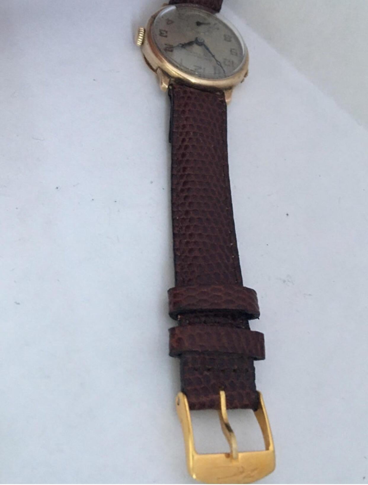 9 Karat Gold Vintage 1930s J. W. Benson London Mechanical Watch For Sale 7
