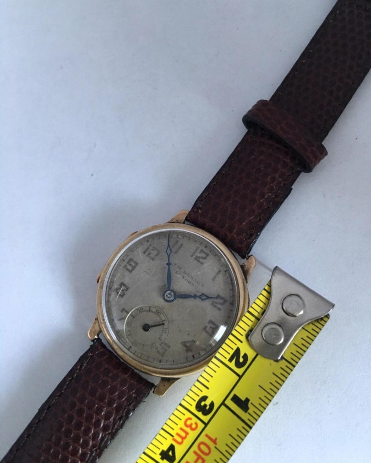 9 Karat Gold Vintage 1930s J. W. Benson London Mechanical Watch For Sale 9
