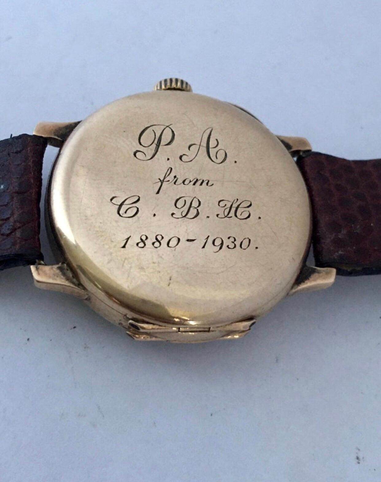 9 Karat Gold Vintage 1930s J. W. Benson London Mechanical Watch For Sale 2