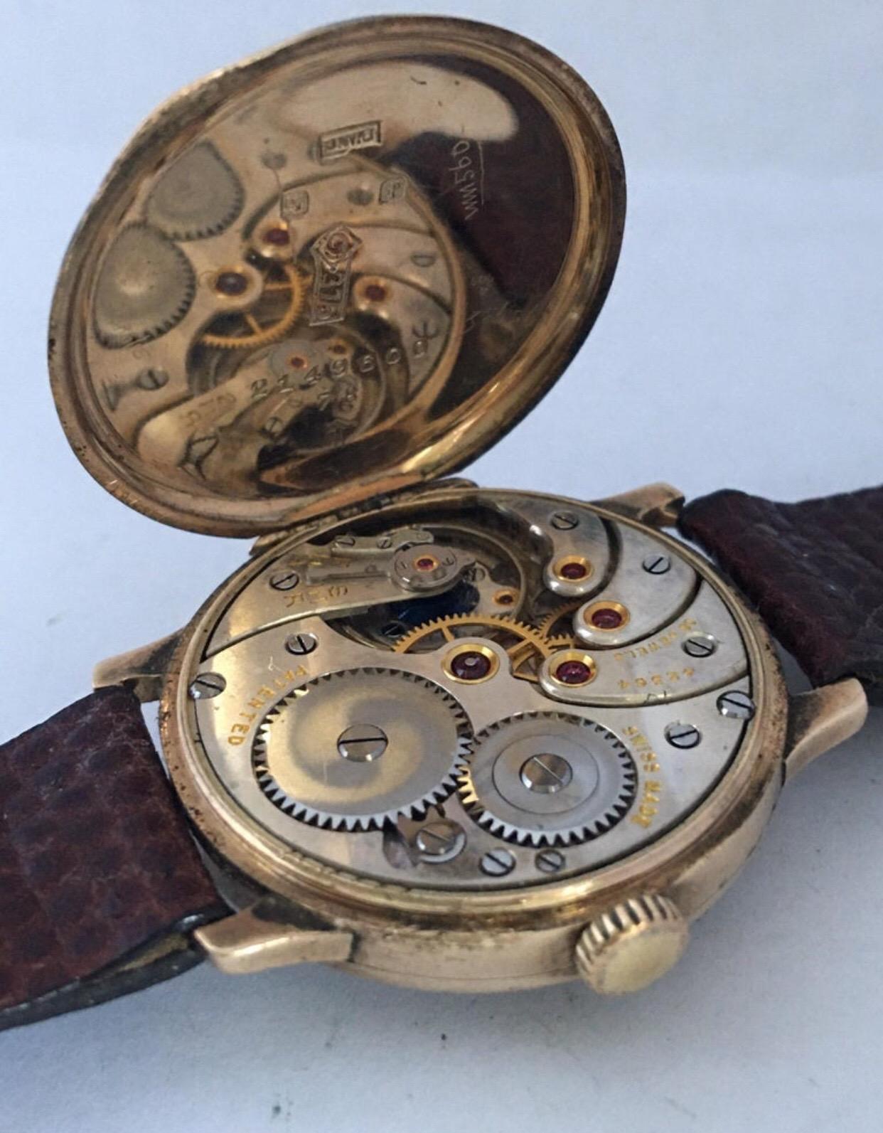 9 Karat Gold Vintage 1930s J. W. Benson London Mechanical Watch For Sale 4