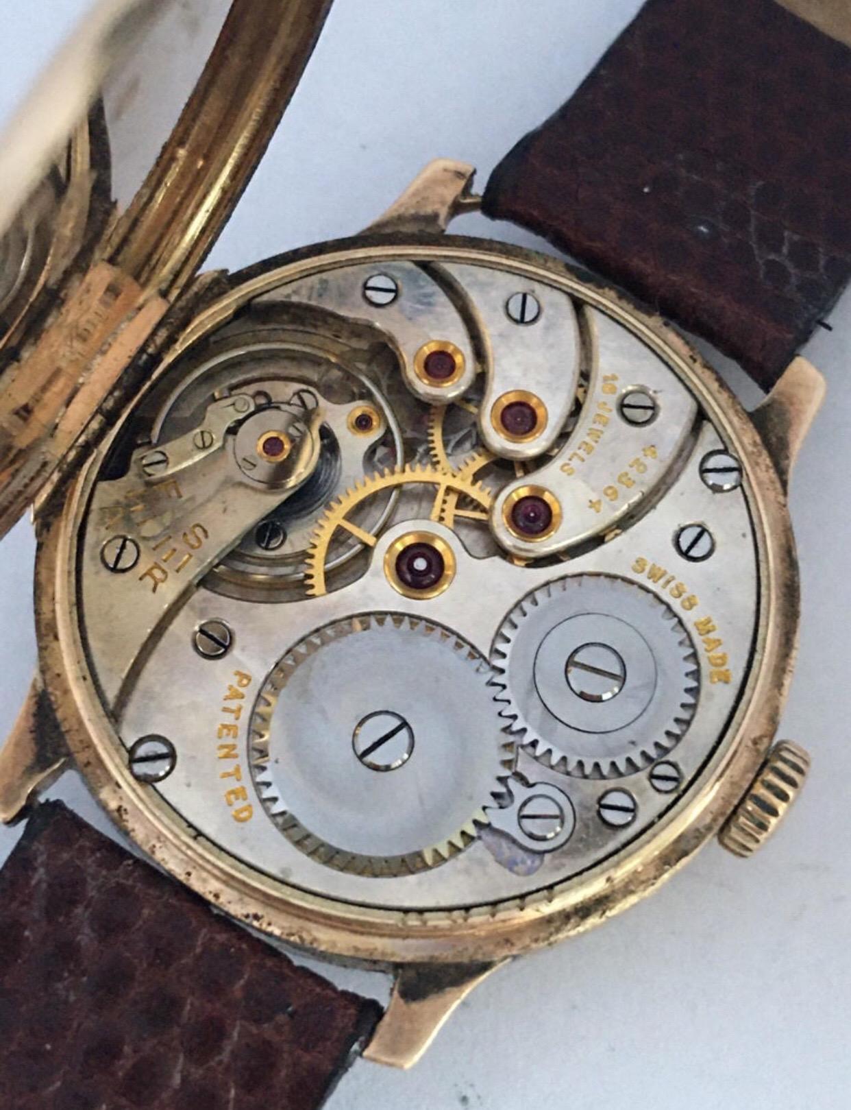 9 Karat Gold Vintage 1930s J. W. Benson London Mechanical Watch For Sale 5